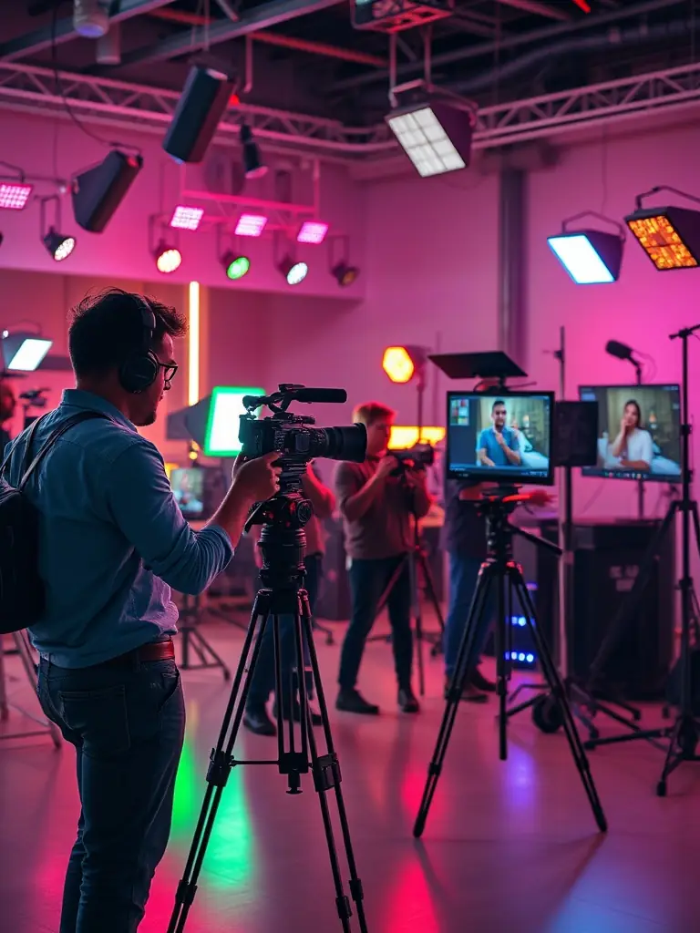 A video production team working on AI-enhanced content in a studio.