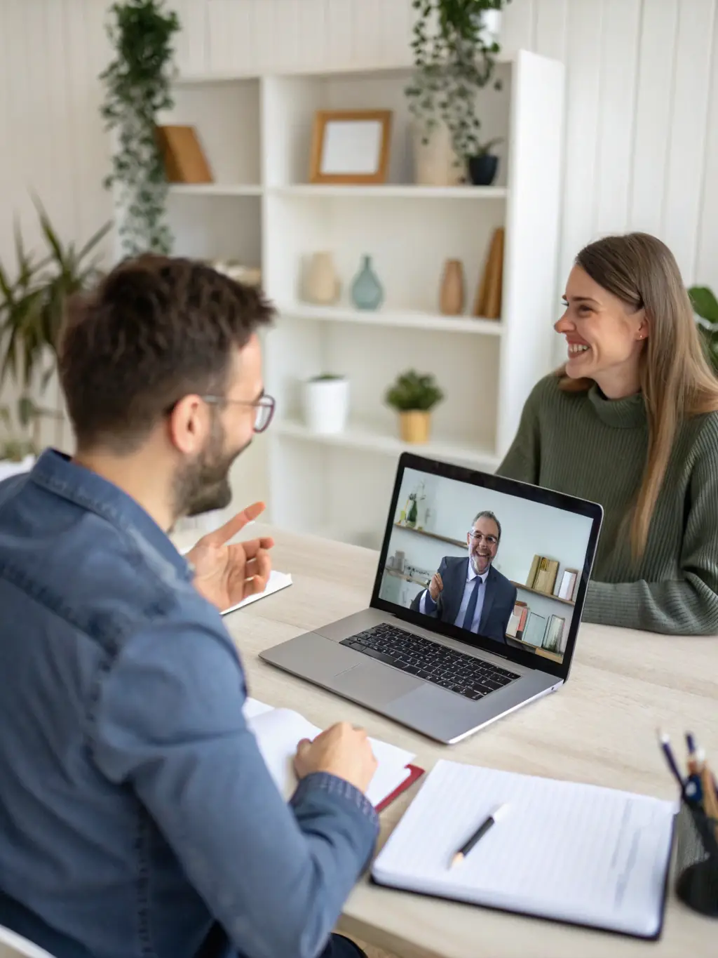 A coach or consultant leading a virtual workshop with AI-powered tools assisting in personalized feedback and progress tracking. The setting should be professional and engaging.