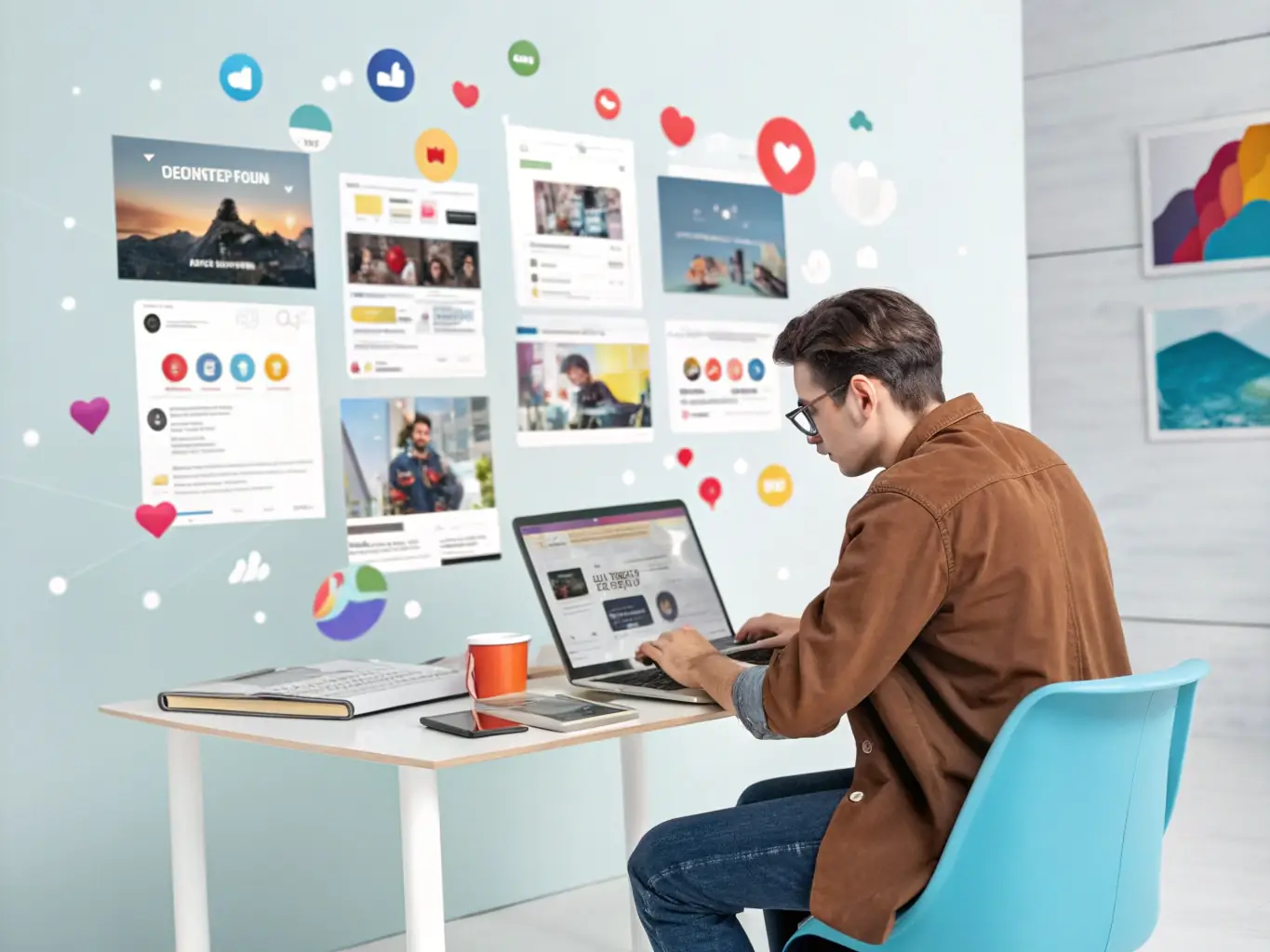 A stylized image representing content creation challenges, such as a person overwhelmed by multiple screens and tasks, symbolizing the content grind.