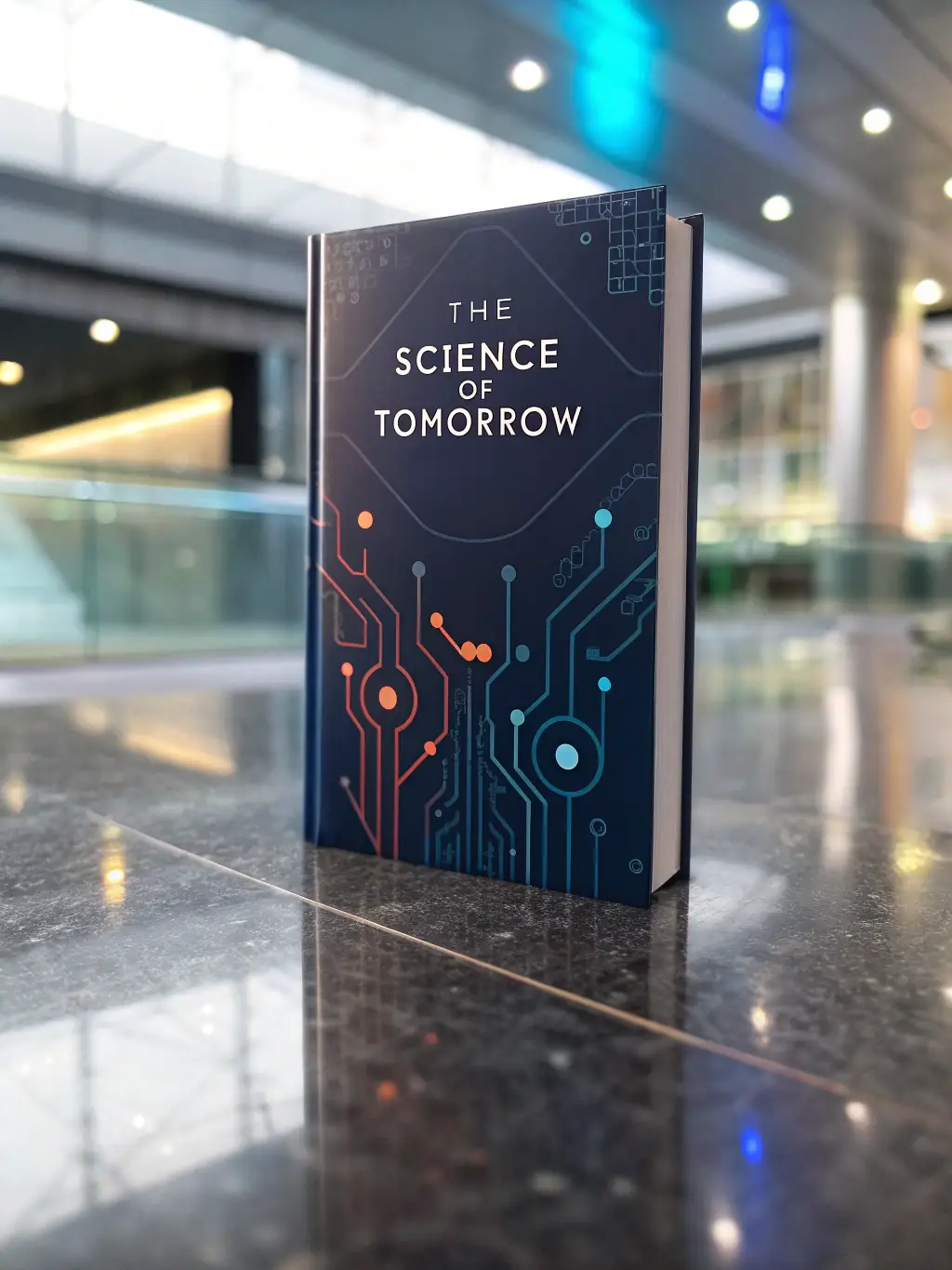 An image depicting a book cover with a futuristic design, symbolizing the authority and credibility gained through AI-assisted book publishing.